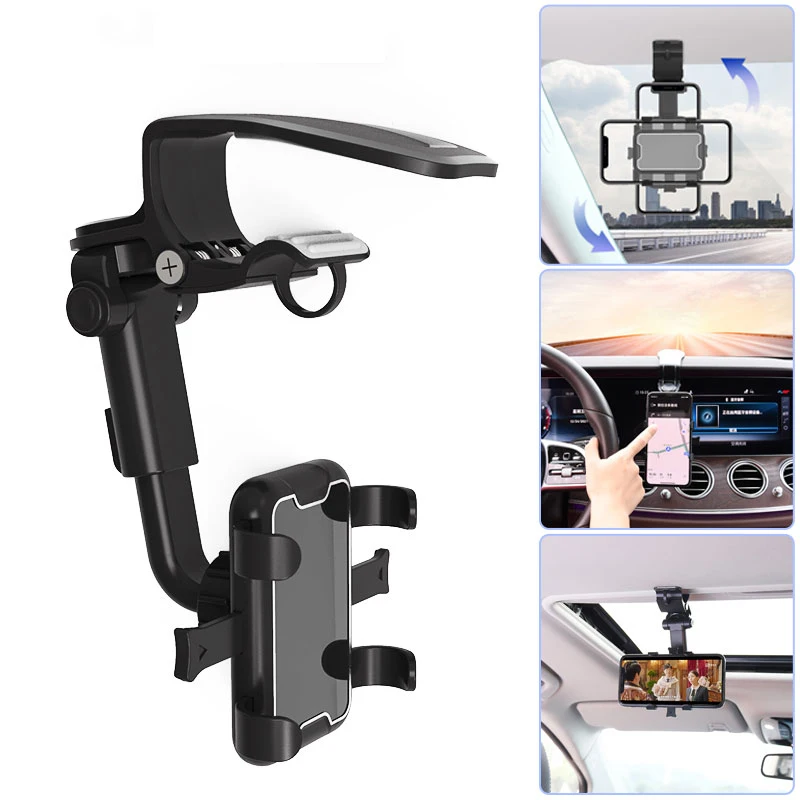 

Car Phone Holder Mount Universal Phone Holder Stand Clip for Sun Visor, Rearview Mirror, Dashboard 360 Degree Rotation Bracket