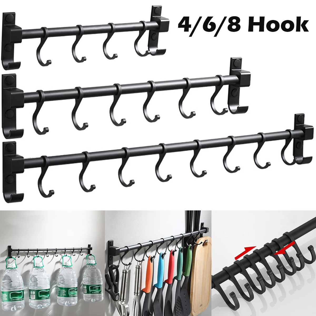 

Towel Row Hooks with Adjustable 4 Hooks Heavy-Duty Aluminum Wall Mounted Towel Holder Punch-Free Anti-Rust Towel Racks Durable
