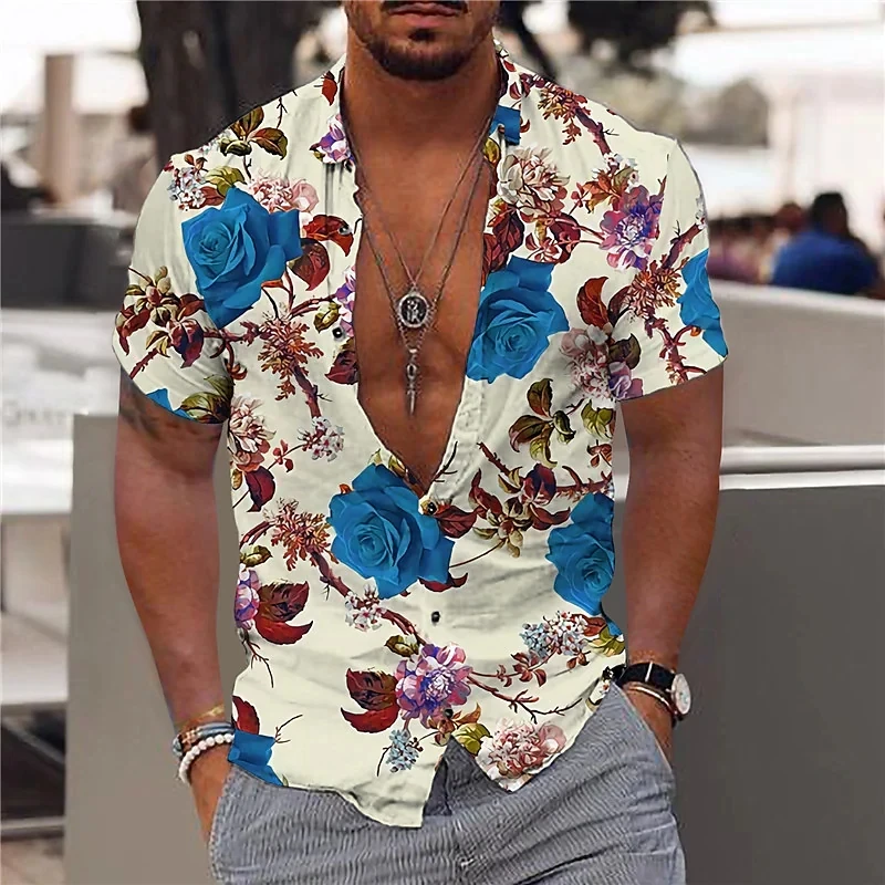 2023 Flower Shirt Trendy Men 3d Shirt Hawaiian Shirts Men Clothes Loose Men's Shirt Summer Male Shirt Street Casual Short Sleeve