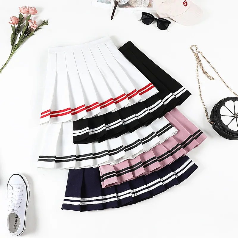 

Fashion Striped Mini Skirt For Women Summer Preppy Style High Waist Pleated Skirts Ladies College Style Uniform Clothing Skirt
