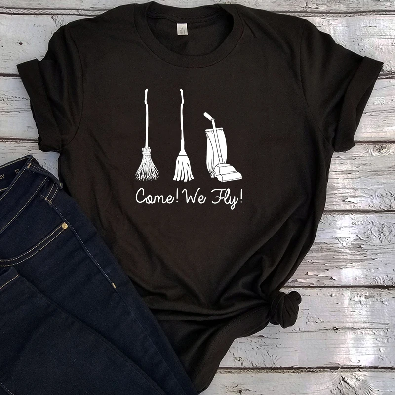 

Come We Fly T Shirt for Women Sisters Tshirt 2022 Halloween Witches Broom Graphic Tees Women Tops P Fashion