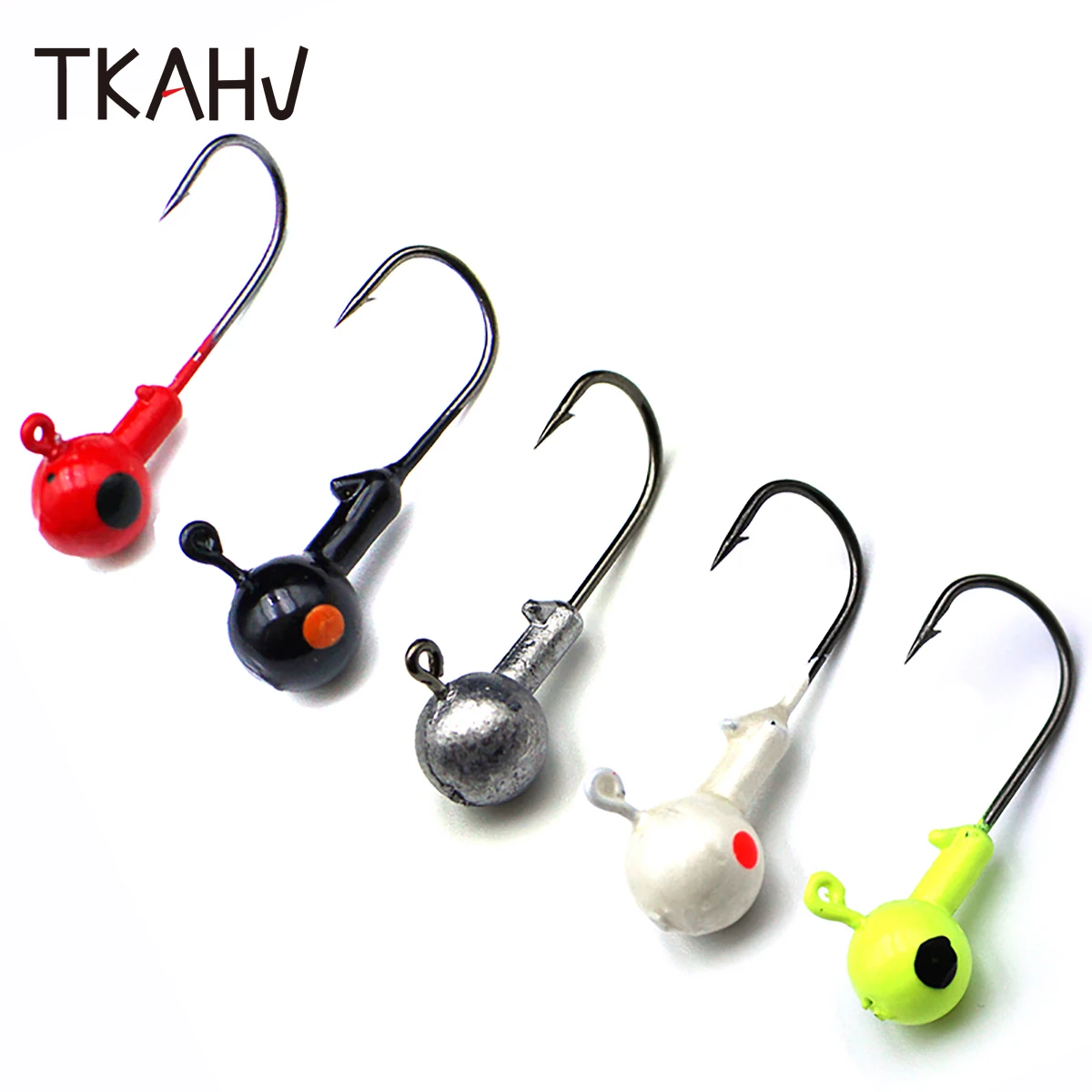 

TKAHV 1g 1.8g 2.5g 3.5g Lead Jig Head Round Ball Fishing Hooks Barbed Crappie For Soft Grub Worm Bait 3D Eyes Rockfish Tackle