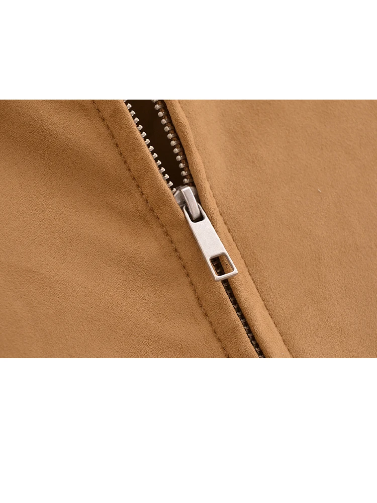 HH TRAF женская мода ретро универсальная замшевая текстурированная куртка-бомбер