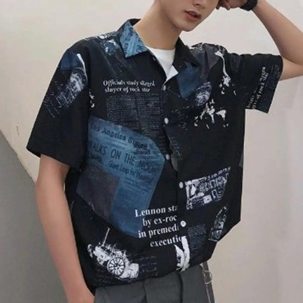 

Рубашка мужская с отложным воротником, модная однобортная пляжная одежда с принтом, в японском стиле, лето