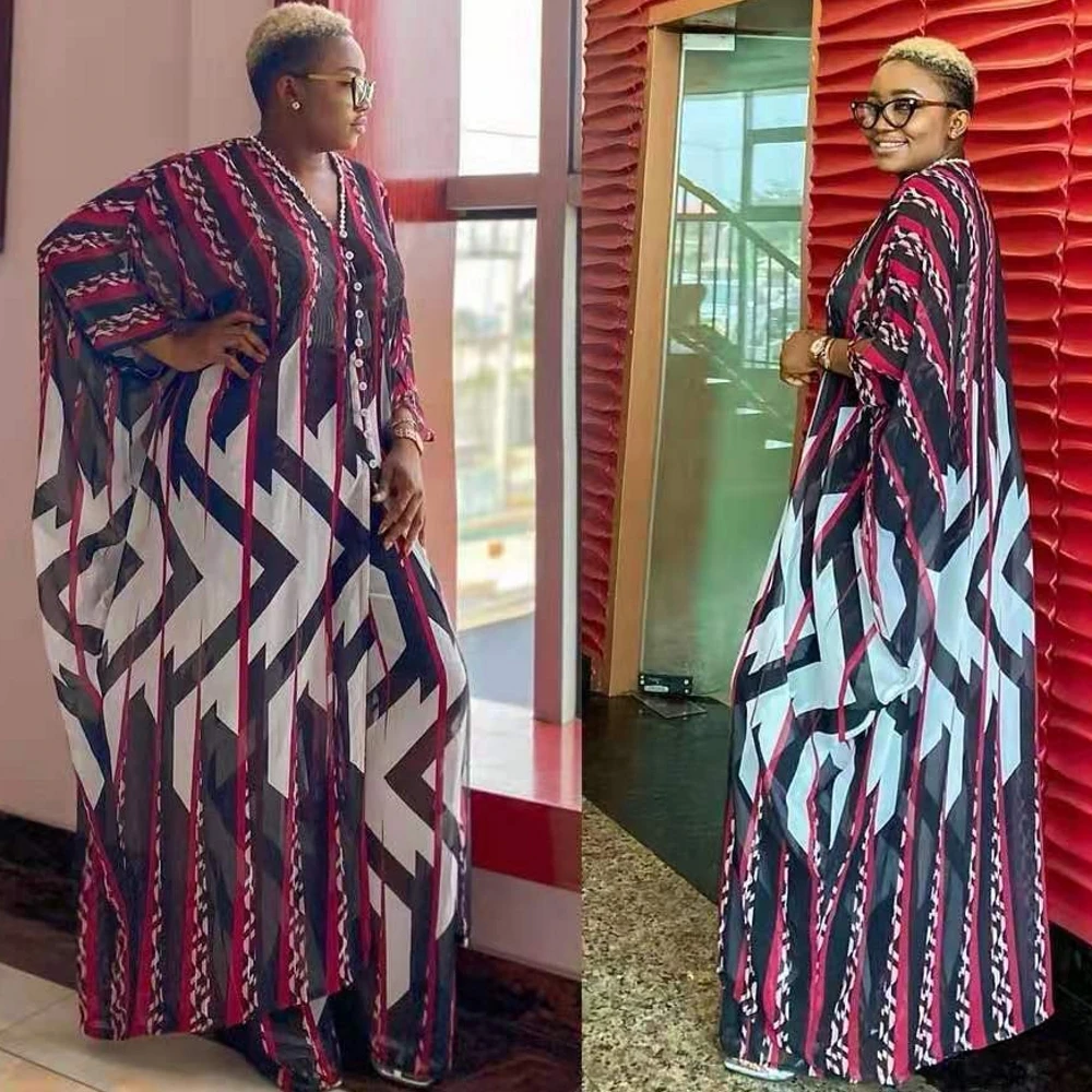 

Комплект африканских брюк для женщин, новинка 2021, африканская одежда, модные комплекты, большой африканский халат Boubou, женское базиновое ве...