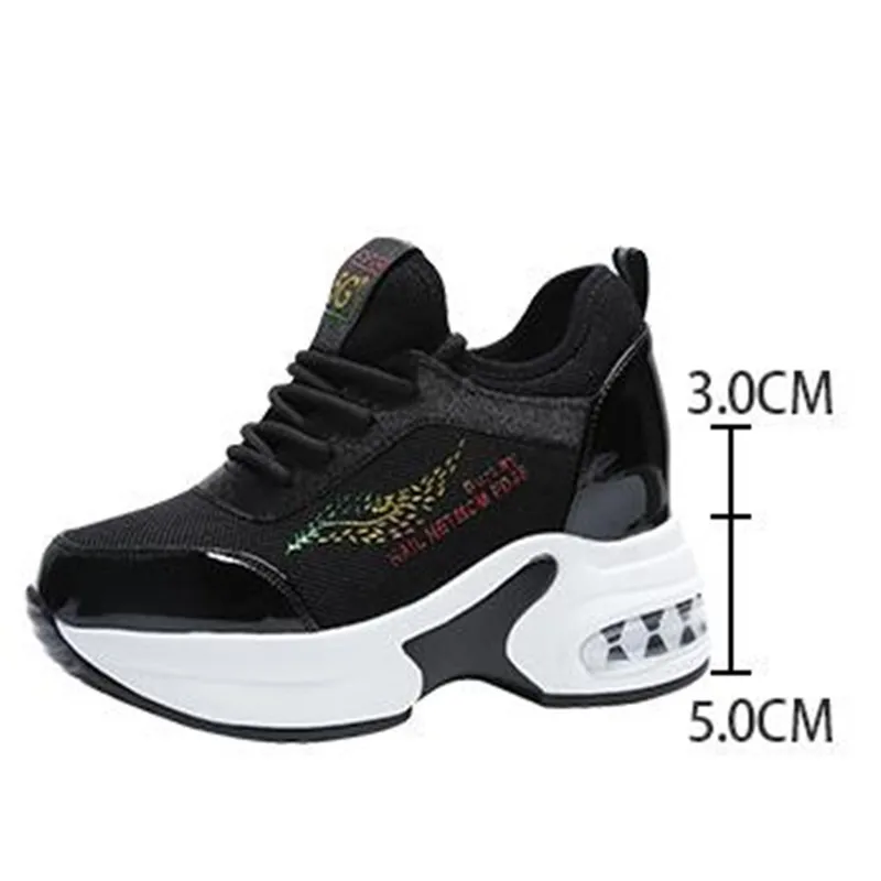 

Женские кроссовки на платформе, сетчатые дышащие, увеличивающие рост, повседневная обувь, весна-осень