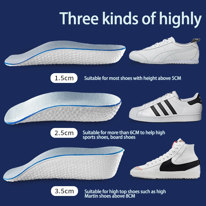 Height Increase Insoles for Men Women Shoes Flat Feet Arch Support Orthopedic Insoles Sneakers Heel Lift Memory Foam Shoe Pads