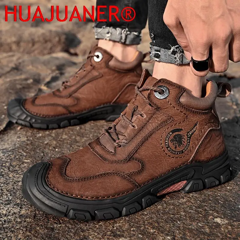 

Outdoor Ankle Boots Men Winter Plush Snow Boots Warm Mens Shoes 2023 New Fashion Tooling Climbing Hiking Boots Comfortable Brown