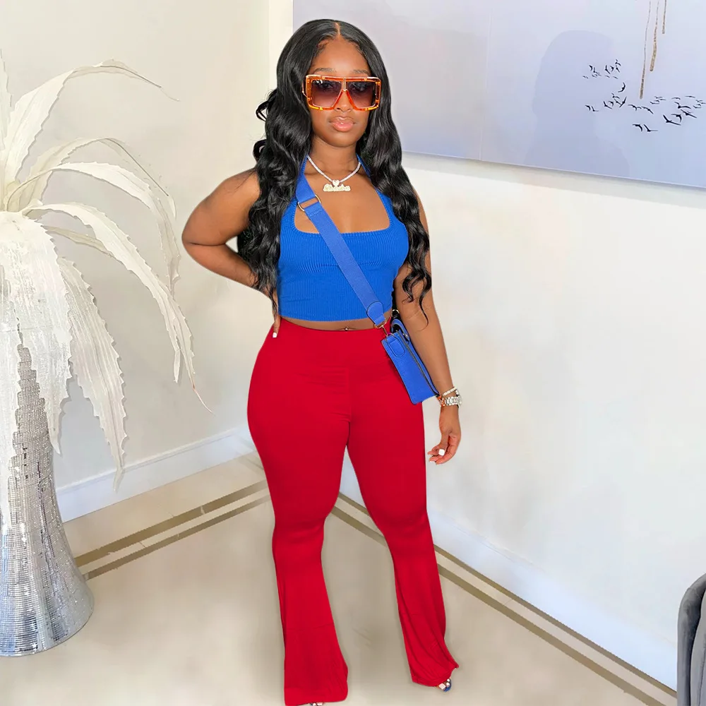 

Casual Women Elastic Wide Leg Flare Pants Leggings High Waist Trousers Draped Jogger Pants Sweatpants
