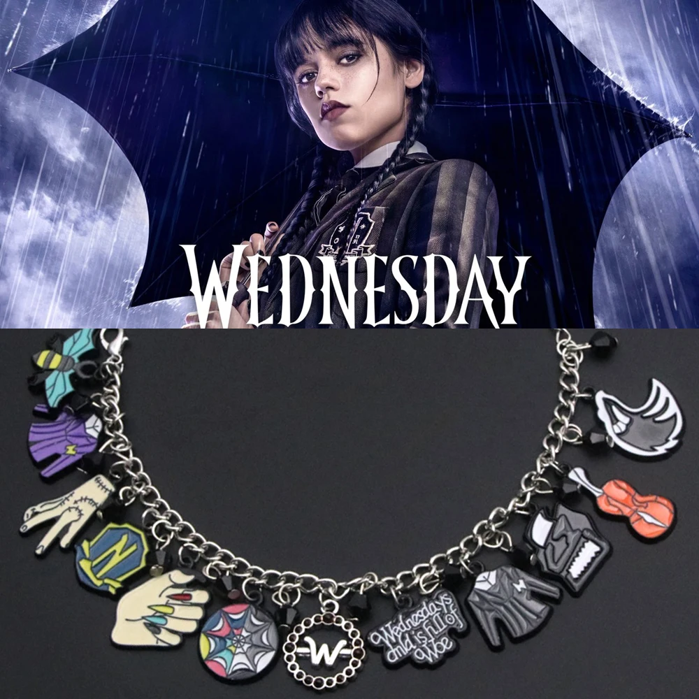 

TV Show Wednesday Addams Bracelets Horror Thing Hand Rainbow Friends Metal Pendant Bangle For Men Women Charms Jewelry Gift
