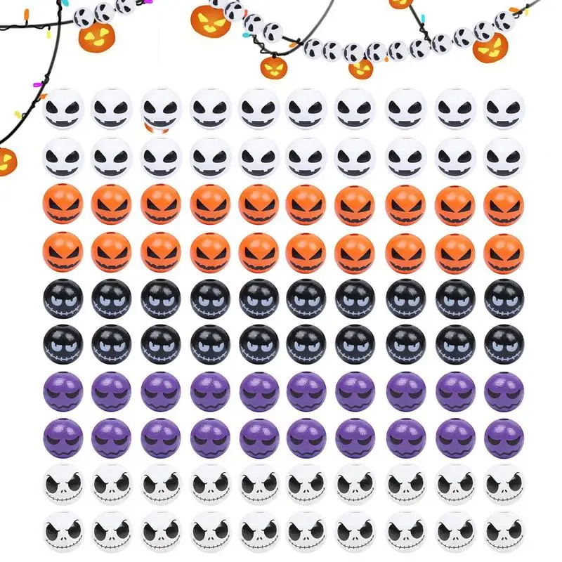 

Halloween Craft Beads Halloween Beads Craft 100pcs Halloween Pattern Decorative Wood Beads For Necklaces Bracelets Home