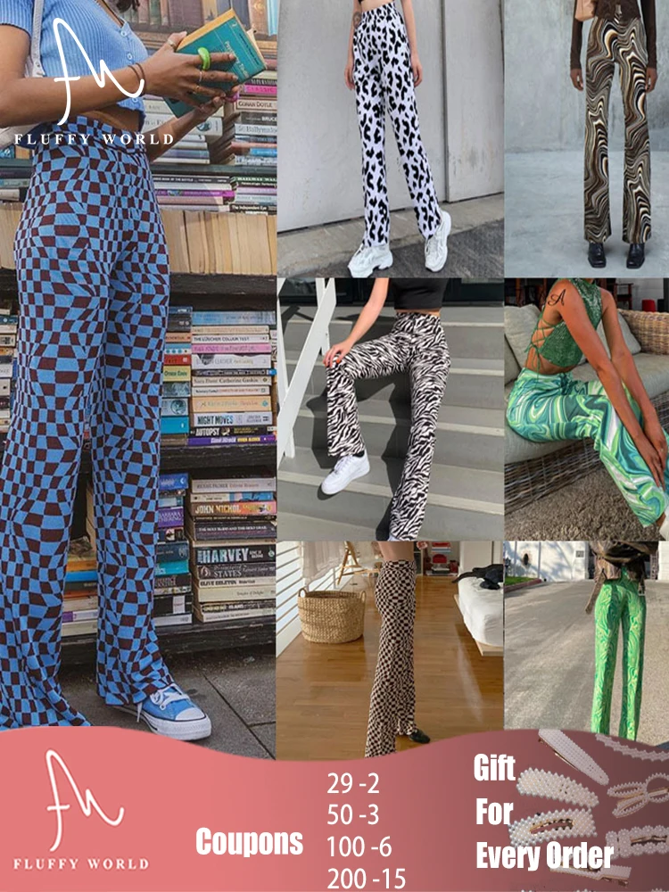 

Casual High Waist Pants Women Fashion Y2K Zebra Print Straight Pants Vintage Harajuku High Waist Long Trousers Ladies 2022