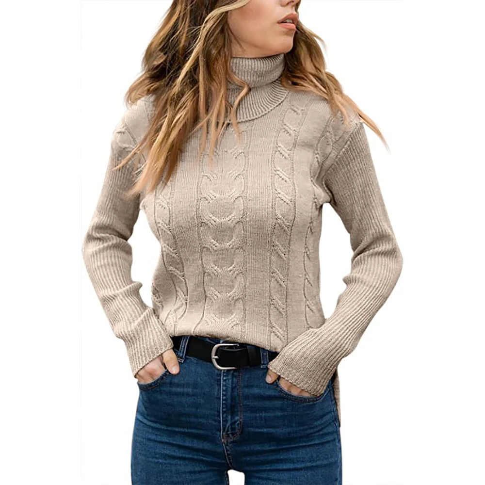 

Womens Turtleneck Sweaters Long Sleeve Pullover Cable Knit Sweaters Soft Jumper
