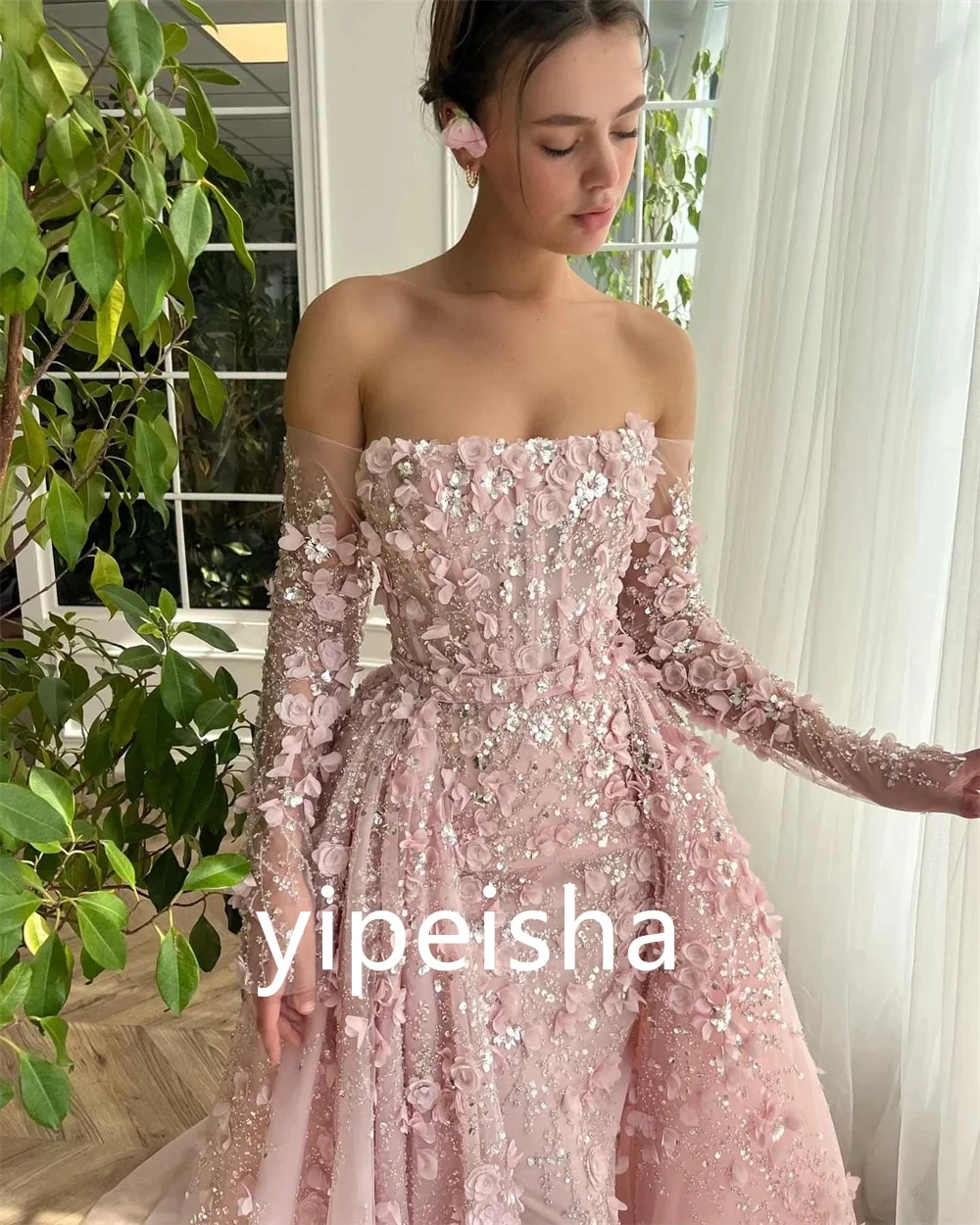 Индивидуальное слотное элегантное бальное платье с открытыми плечами вечернее