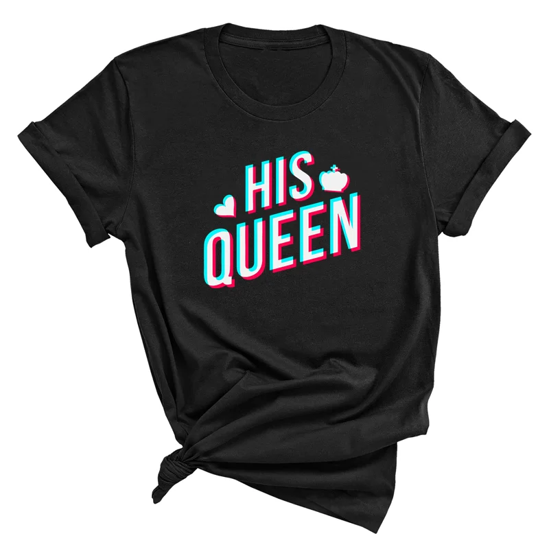 

King and Queen T Shirt for Couples Lover Cotton T-Shirt for Girl Boys Plus Size Summer Women and Men's Shirts Top Tee Casual Top