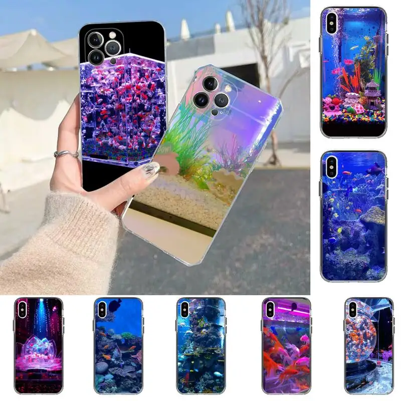 

Fish tank Phone Case For iPhone 13 14 Pro Max XS XR 12 11 Pro 13 Mini 6 7 8 Plus Clear Back Cover Capa