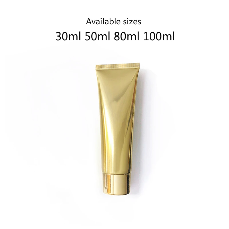 

30ml 50ml 80ml 100ml Golden Aluminum Squeeze Tube Cosmetic Refillable Bottle Skincare Lotion Container Cleanser Packaging
