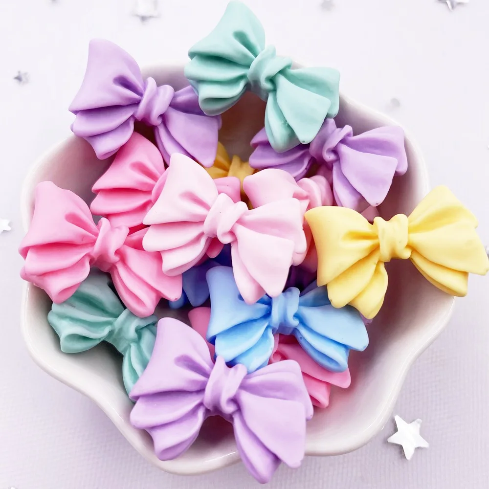 

Resin Kawaii Colorful Painted Handwork Bowknot Flatback Stone Figurine 30PCS Scrapbook DIY Decor Home Accessories Crafts OM140