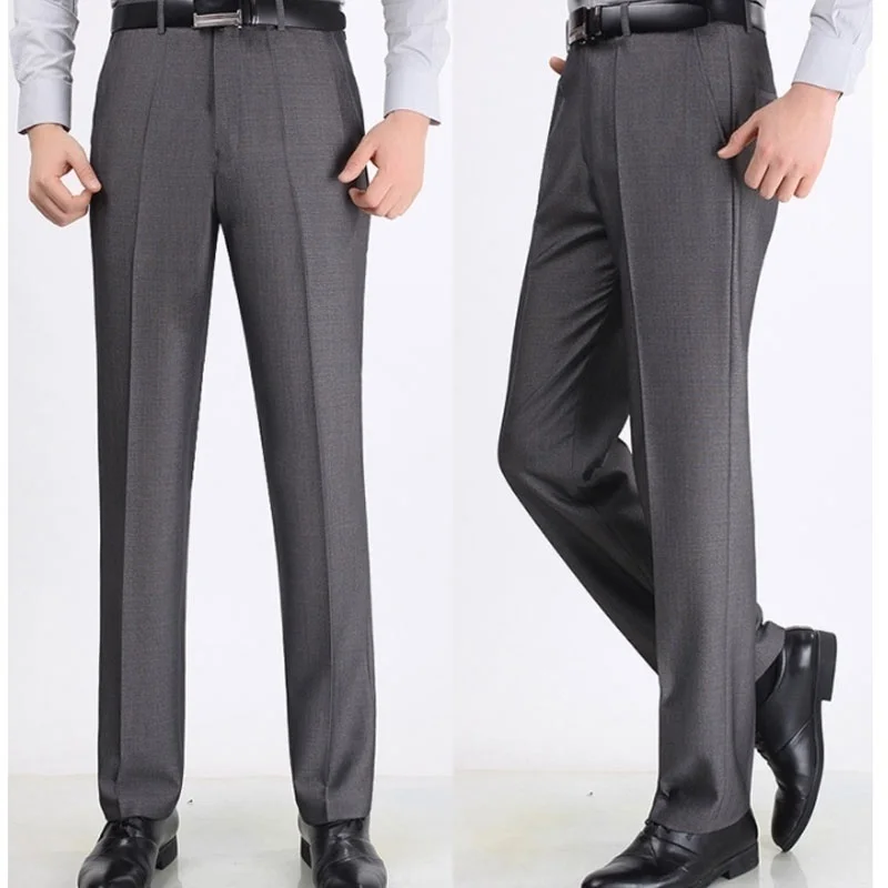 

Летние тонкие брюки для мужчин среднего и пожилого возраста, свободные облегающие деловые повседневные Костюмные брюки с высокой талией