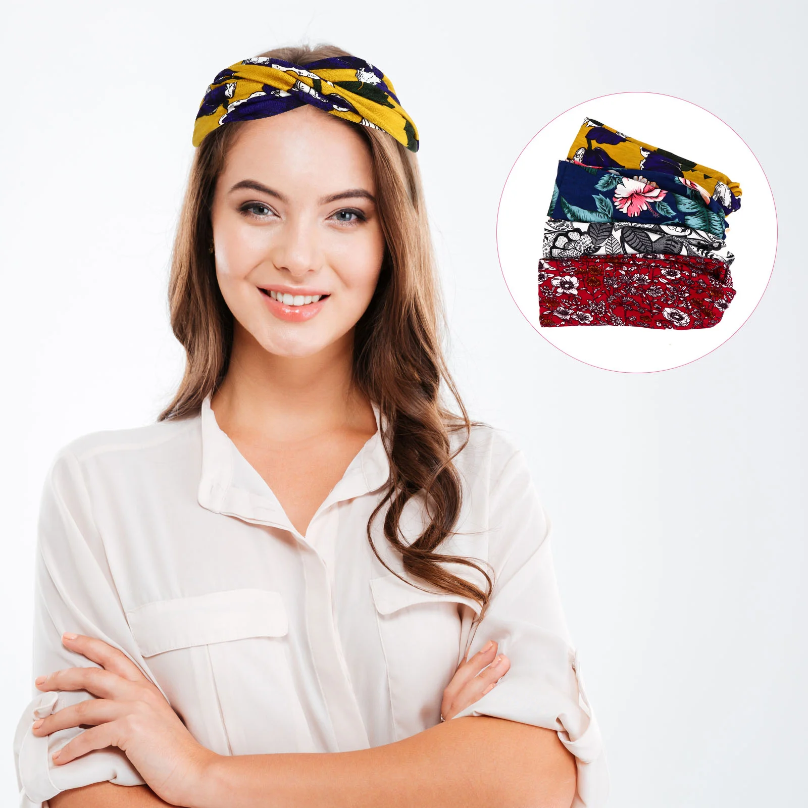 

4Pcs Elegant Printing Hairbands Decorative Headbands Female Sweatbands