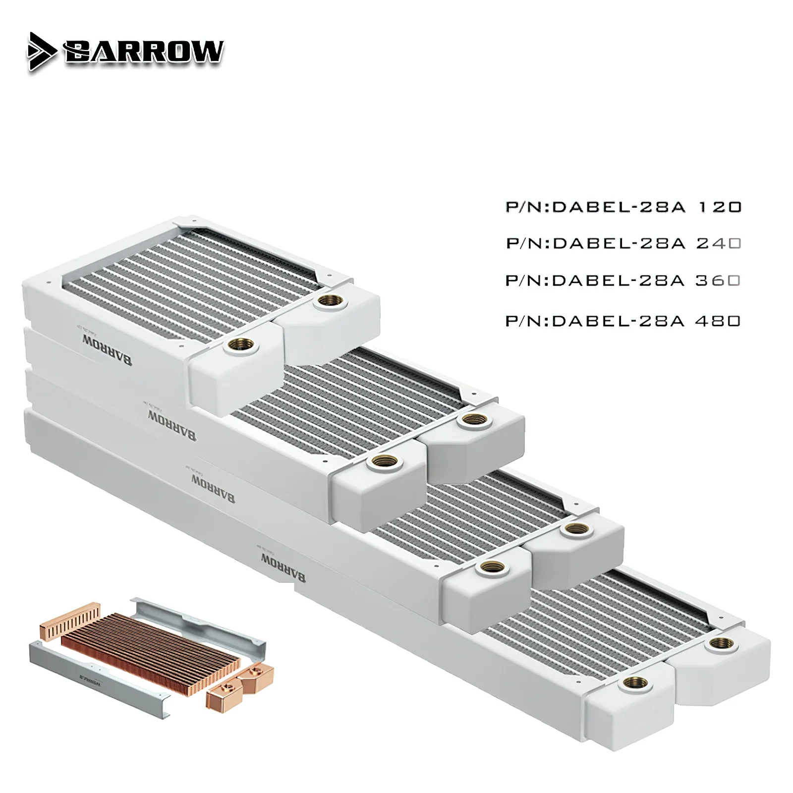 Carrinho de Mão Dabel28a 28 mm 12cm Ventila o Permutador de Calor Branco do Radiador de Cobre 120 mm 240 mm 360 mm 480 mm o