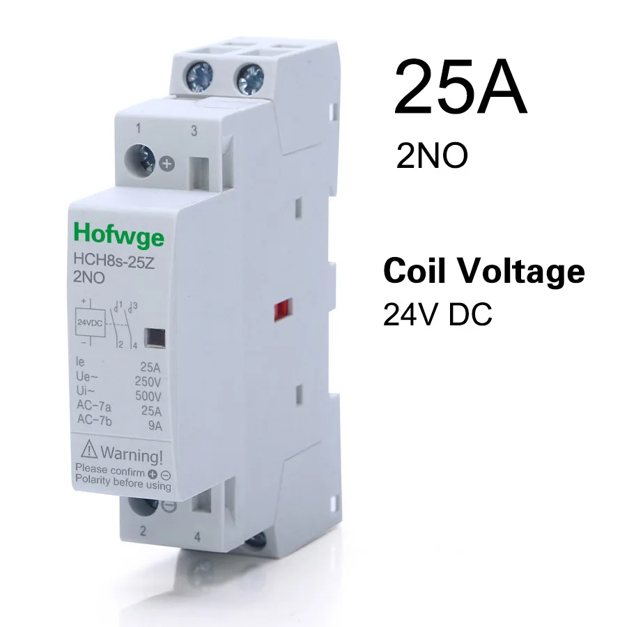 

HCH8s-25Z DC контактор DC24V катушка DC12V 2P 220V 25A 16A 2NO 1NO1NC автоматический контактор Householdr Тип Din-рейки