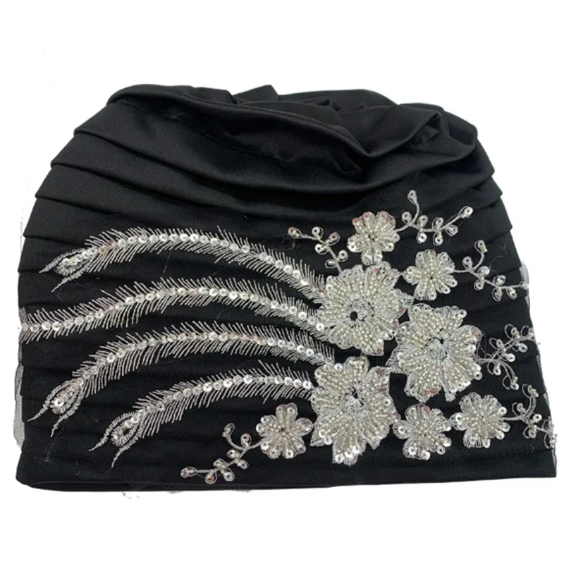 2024 роскошная плиссированная шапка-тюрбан с вышивкой и бисером для женщин
