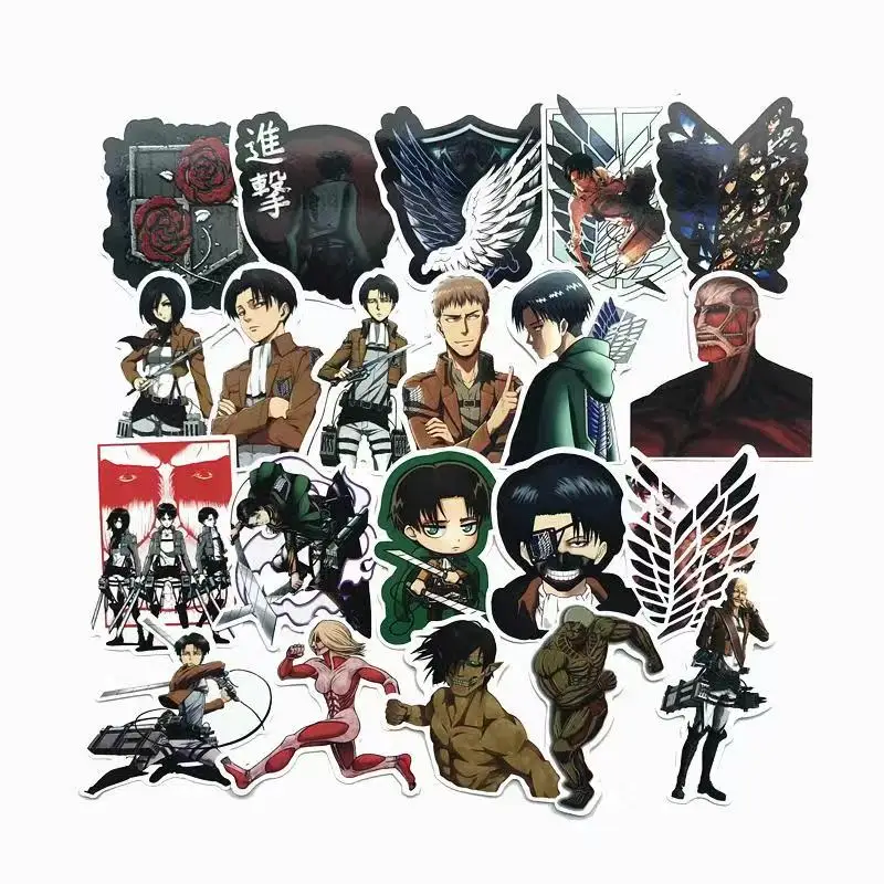 42pcslot japanese anime attack on titan mikasa levi eren stickers for car phone luggage laptop bicycle cartoon decal sticker free global shipping