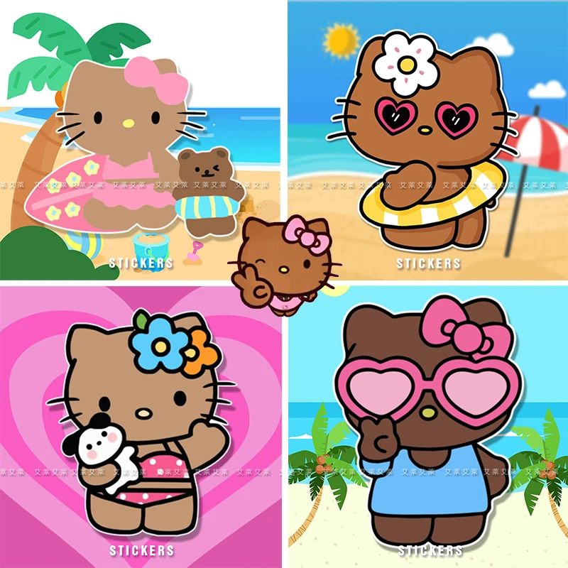 

Kawaii Black Skin Hello Kitty Гавайский автомобиль, Электронная техника, декоративные наклейки, аниме магниты на холодильник