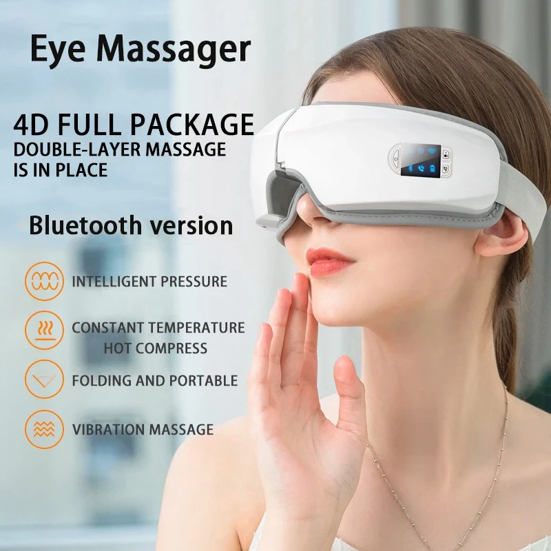 Masajeador inteligente 4D para el cuidado de los ojos, dispositivo de terapia de compresión caliente con Airbag, vibración, alivio de la fatiga, instrumento ocular con Bluetooth