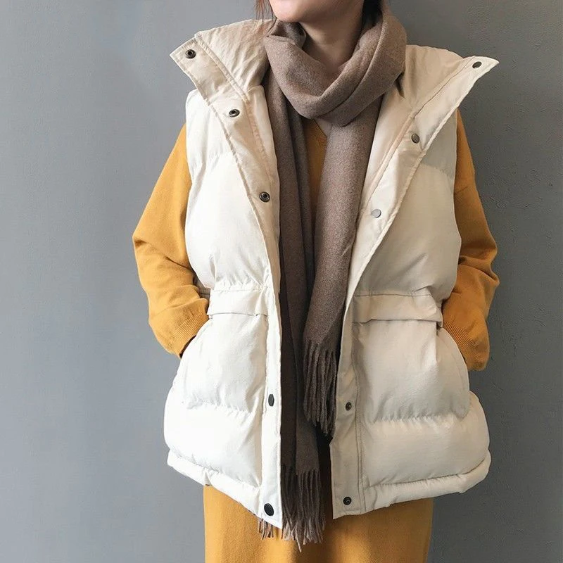 2022 Winter Women Stand Collar Warm Cotton Down Padded Outerwear Waistcoat Sleeveless Vests Solid Loose Parkas Jackets Clothing