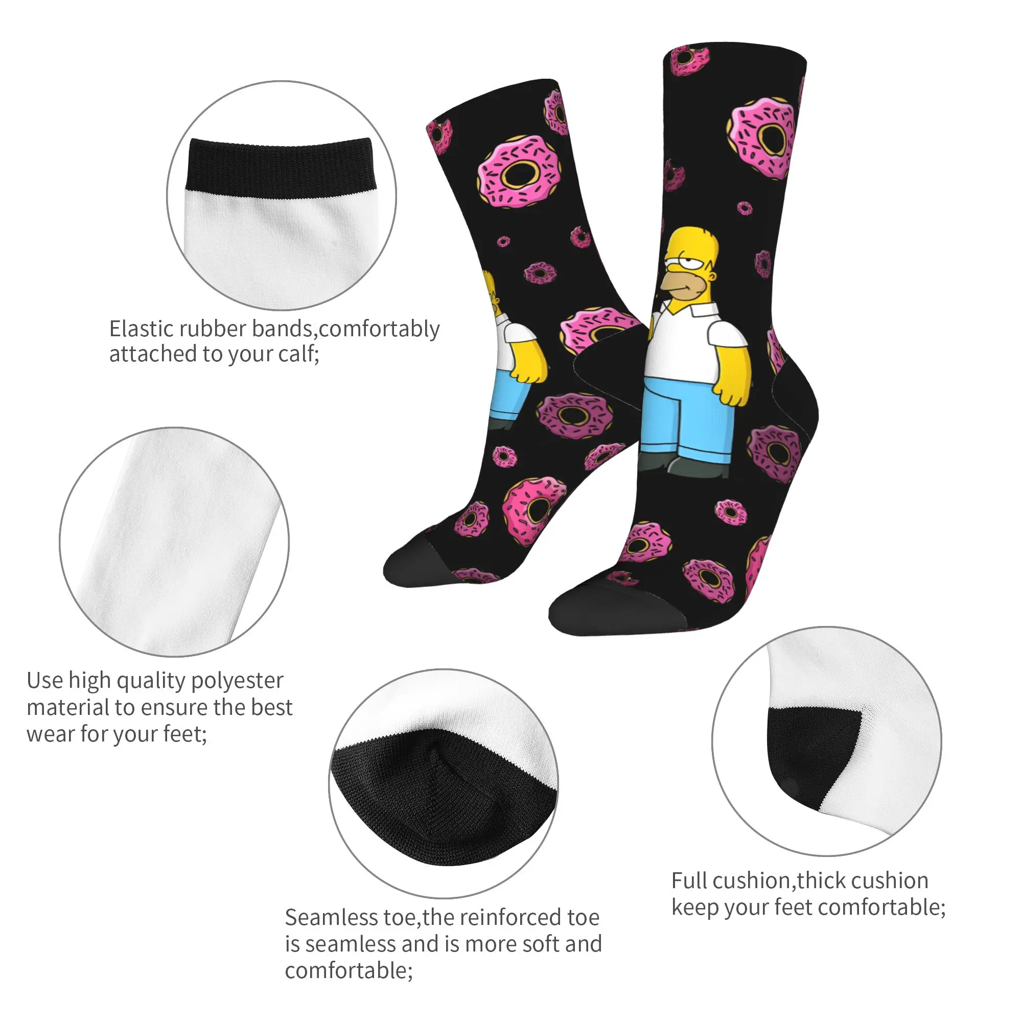 Носки S-Simpsons Homer Donut Pink Sprinkles Design Harajuku, зимние нескользящие носки, унисекс, мужские, для занятий спортом на открытом воздухе (art.: 3920d9168fffa) - 3920d9168fffa