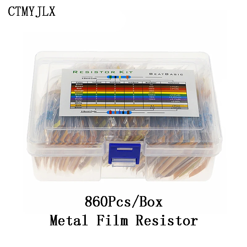 

860Pcs/Box Metal Film Resistor 1% 1W Assorted Kit 0.1 ohm~ 10M ohm Capacitor Range 86Values Each 10Pcs Resistors