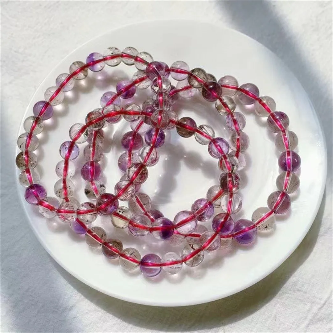 

7mm Natural Super Seven Melody Lepidocrocite Purple Rutilated Bracelet Jewelry For Women Men Beads Quartz Crystal Strands AAAAA