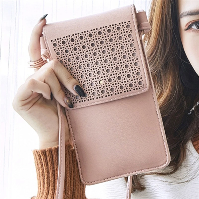 

Small Women Handbag Transparent Touch Screen Cell Phone Bag Women PU Leather Messenger Bags Small Carving Flap Bag Shoulder Bag