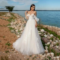 tixlear women a line boho tulle lace beach wedding dresses off shoulder cheap bridal gown vestido de novia custom made 2022