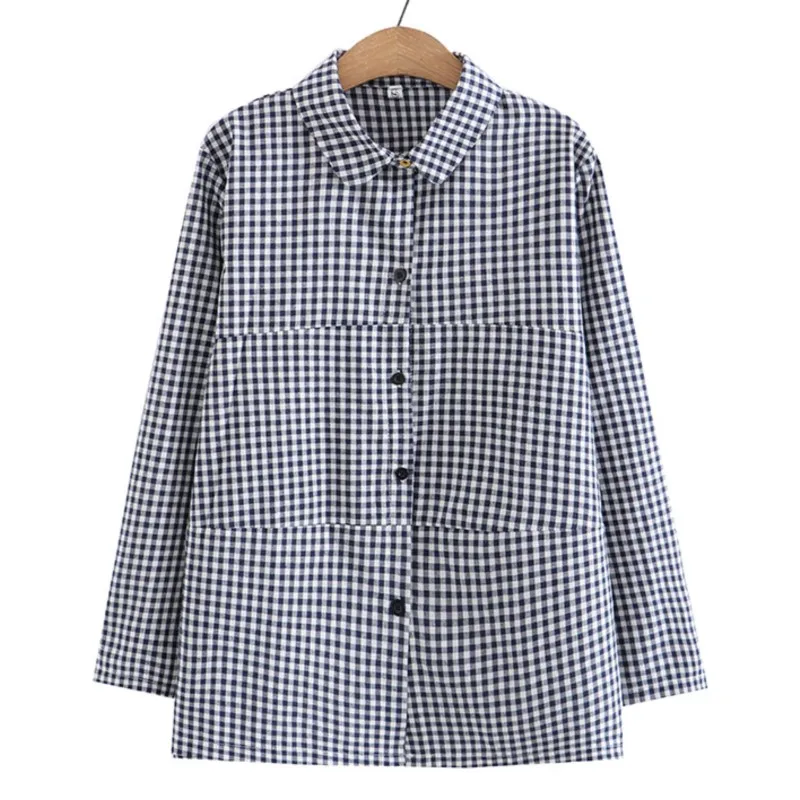 

Блузка женская в клетку, Свободный Топ из хлопка, с лацканами, изящная, 4XL, на весну