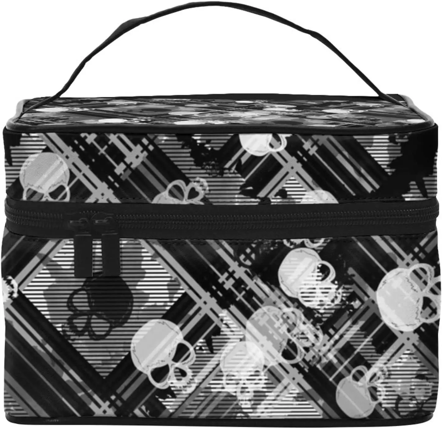 

Большая косметичка, акварельная Готическая дорожная косметичка в полоску с черепами, сумка для косметики, переносной дорожный органайзер д...