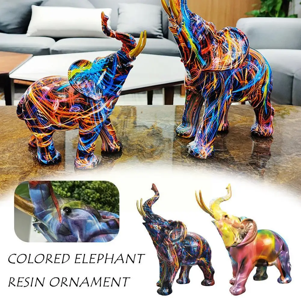 

Graffiti Colorful Painting Elephant Sculpture Figurine Statue Porch Home Art Desktop Decoration Resin Crafts Eleph M4q0