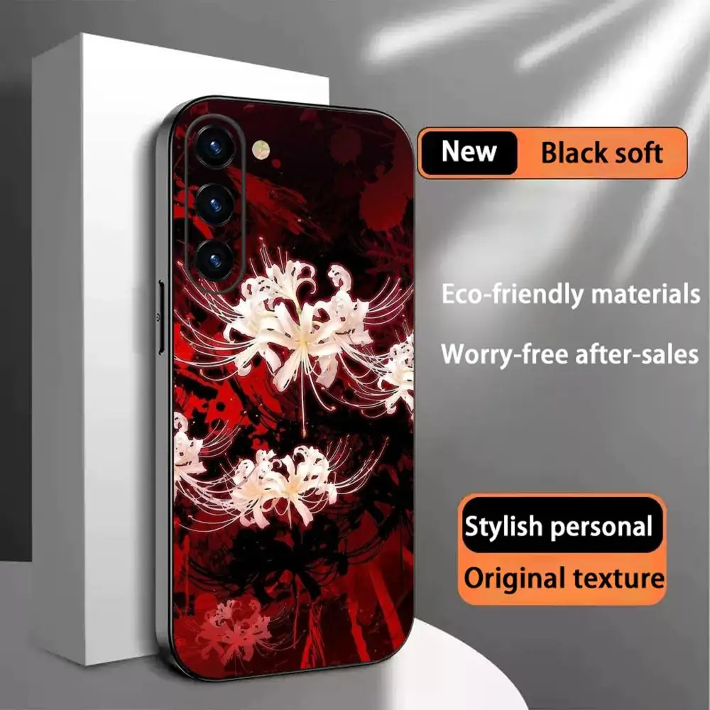 Фото Японский чехол для телефона с красными лилиями-пауками для Samsung Galaxy S26 S25 S24 S23 S22 S21 Plus Ultra Note20, мягкий, черный №1