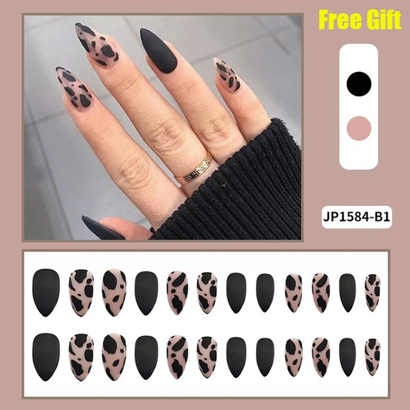 

24pcs/set fake nails press on faux ongles tip supplies Pointed Leopard designs DIY manicure polish decoration false acrylic na