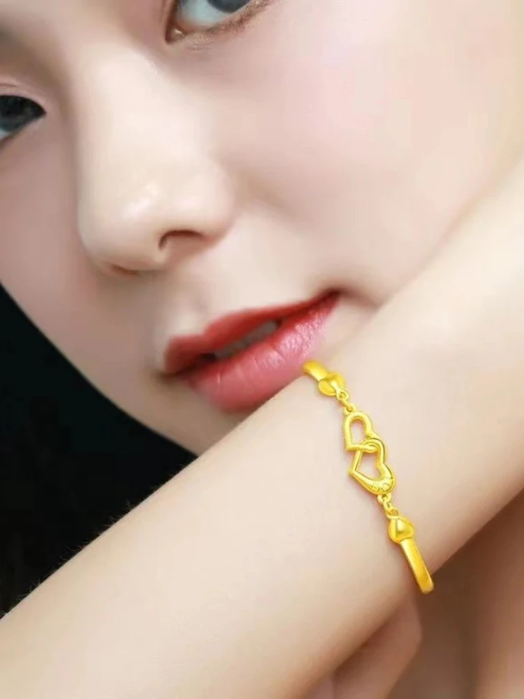 Вьетнамский жесткий золотой браслет в иностранном стиле женский форме сердца