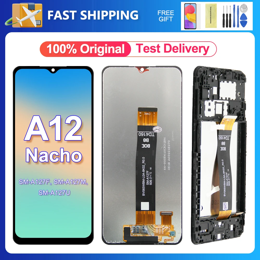 

Оригинальный экран 6,5 дюйма для Samsung Galaxy A12 Nacho LCD A127F A127M A127U, дисплей с сенсорным экраном и дигитайзером в сборе для Samsung A127