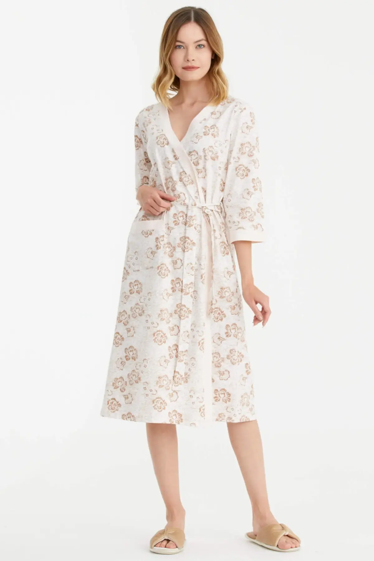 

Dressing Gown Colorful pattern-Salmon Fashion Robe Robe Robe Sexy Peignoir Kimono Bride Sleepwear Night Gown