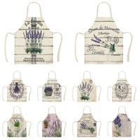 women men lavender pattern cotton linen aprons for kitchen home cooking baking cleaning accessories delantal cocina mujer