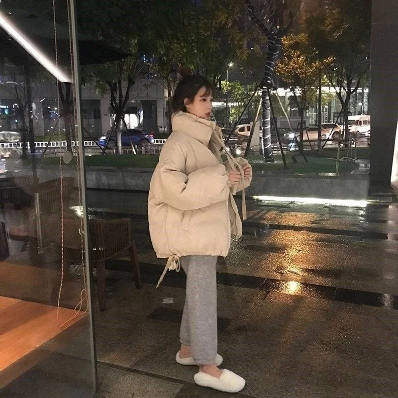 Fashion Trend Solid Color Loose Simple Cotton Coat Plus Velvet Thick Thick Warm Autumn and Winter New Korean Version Down Jacket