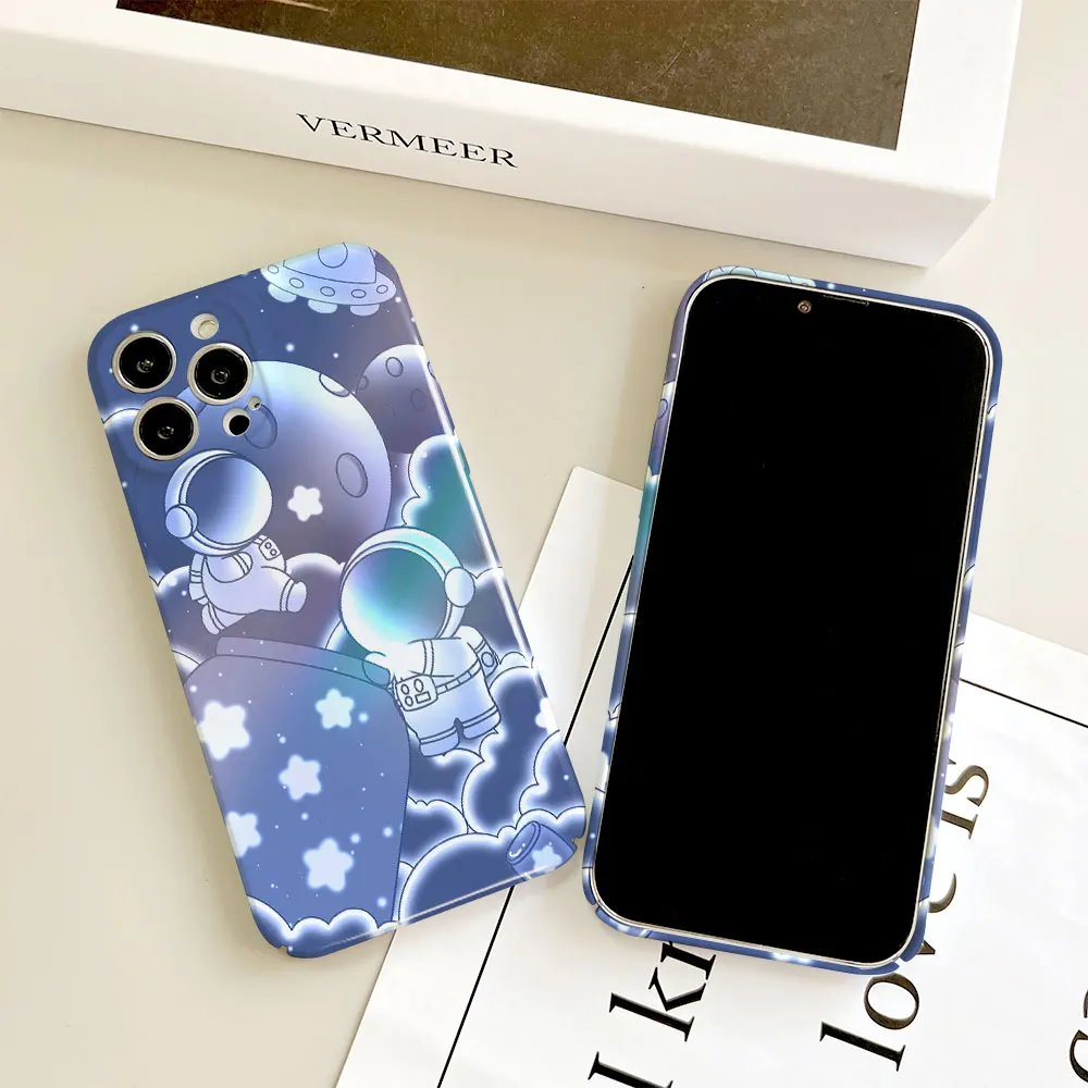 Phone Case For iPhone 14 13 12 11 Pro Mini XS X Max XR SE 8 7 6 Plus Full Printed Hard Film Case Q Version Of The Cute Astronaut