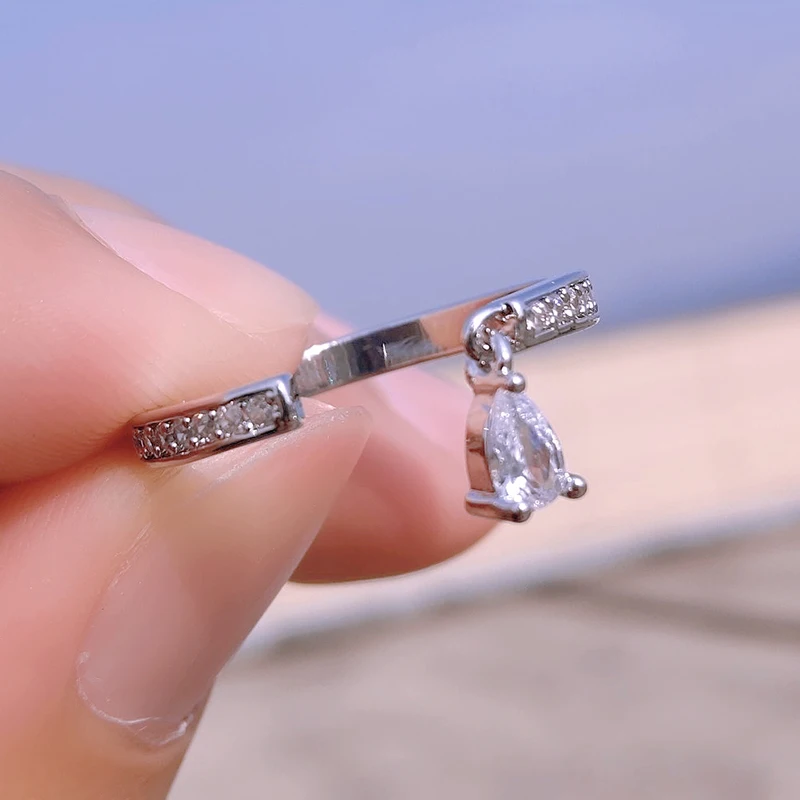 

UILZ Silver Color AAA Cubic Zirconia Water Drop Open Rings for Women Minimalism Style Cocktail Party Female Hand Jewelry