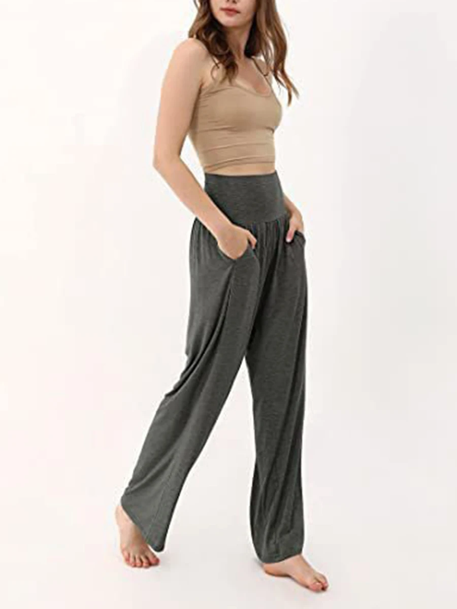 hirigin Spring Summer Casual Wide Leg Pants Loose High Waist Color Trousers Solid (Black XXL)