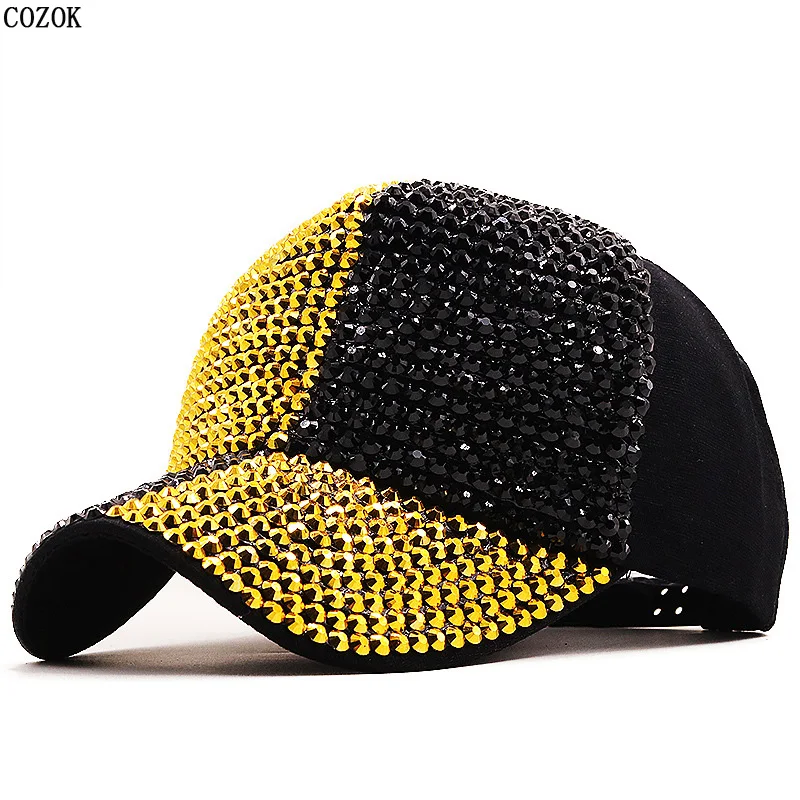 The New Nightclub Bright Diamond Peaked Cap Stage Rhinestones Baseball Cap Summer Sun Protection Outdoor Shop Cotton Fashion Hat
